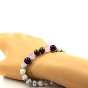 Ruby from Mogok, Burma, Myanmar + Lavender Chalcedony + Purple Tiger’s Eye + Howlite Bracelet 8 mm Beads.