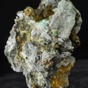 Millerite on Quartz with Chalcopyrite, Annabergite