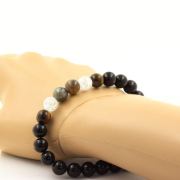 Sapphire from Mogok, Burma, Myanmar + Cracked Quartz from Brazil + Tiger’s Eye + Black Agate 8 mm beads Bracelet.