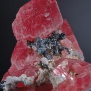 Rhodochrosite with Acanthite and Fluorite, Quartz, Pyrite and Sphalerite