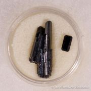 Beryl var. Emerald, Beryl var. Aquamarine, Quartz var. Smoky, Rutile (Rough & Cut set)