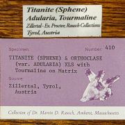 Titanite ( Sphene ) on Adularia with Tourmaline