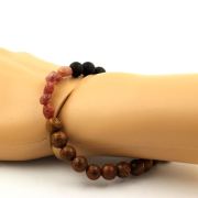 Ruby from Brazil + Matte Black Onyx + wood Bracelet 8 mm Beads.