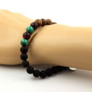 Malachite from Congo + Garnet + Matte Black Onyx + Wood Bracelet 8 mm Beads.