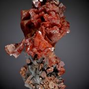 Vanadinite with Barite - large hoppered/branching cluster