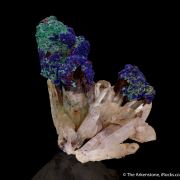 Azurite, with Malachite and Goethite, on Quartz