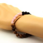 Kunzite from Brazil + Matte Black Onyx + wood Bracelet 8 mm Beads.