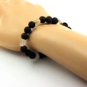 Golden Rutilated Quartz from Brazil + Lava Bracelet 8 mm Beads.
