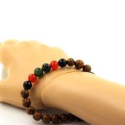 Epidote from Australia + Carnelian from Uruguay + Black Agate + Wood Bracelet 8 mm Beads.