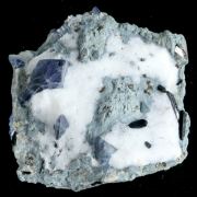 Benitoite with Neptunite and Joaquinite on Natrolite