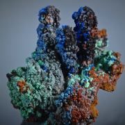 Azurite stalactites with Malachite and Hematite