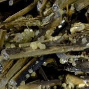 Native Sulphur on Stibnite and Stibiconite