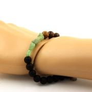 Green Apatite from Madagascar + Matte Black Onyx + wood Bracelet 8 mm Beads.