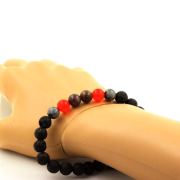 Ruby from Mogok, Burma, Myanmar + Red Chalcedony + Snowflake Obsidian + Lava Bracelet 8 mm Beads.