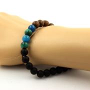 Malachite from Congo + Apatite + Matte Black Onyx + Wood Bracelet 8 mm Beads.