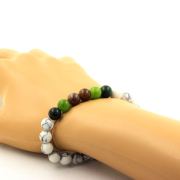 Ruby from Mogok, Burma, Myanmar + Peridot + Moss Agate + Howlite Bracelet 8 mm Beads.