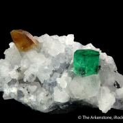 Beryl var. Emerald and Parisite-(Ce) on Calcite