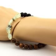 Prehnite from Canada + Matte Black Onyx + wood Bracelet 8 mm Beads.