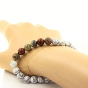 Sapphire from Mogok, Burma, Myanmar + Leopard Jasper + Mahogany Obsidian + Howlite 8 mm beads Bracelet.