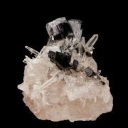 Quartz with Hubnerite on Pink Fluorite