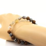 Agate from Bostwana + Hematite + wood 8 mm beads Bracelet.