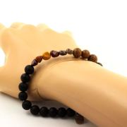 Mookaite from Australia + Matte Black Onyx + wood 8 mm beads Bracelet.