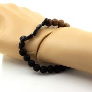 Hypersthene from Egypt + Matte black Onyx + wood Bracelet 8 mm Beads.