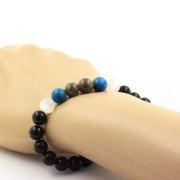 Sapphire from Mogok, Burma, Myanmar + Selenite from Morocco + Apatite + Black Agate Bracelet 8 mm Beads.