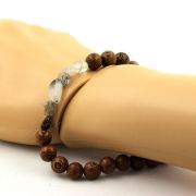 Quartz with Tourmaline inclusions from Brazil + wood Bracelet 8 mm Beads.