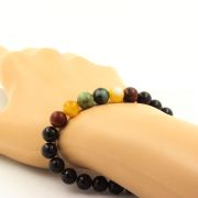 African Turquoise + Mahogany Obsidian + Yellow Sardonyx + Black Agate Bracelet 8 mm Beads.