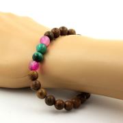 Malachite from Congo + Pink banded Agate + wood Bracelet 8 mm Beads.