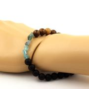 Apatite from Brazil + Matte Black Onyx + wood Bracelet 8 mm Beads.