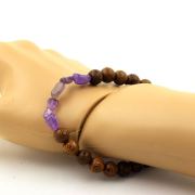 Amethyst from Brazil + wood Bracelet 8 mm Beads.