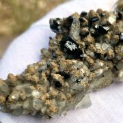 Ilvaite with Calcite on Quartz