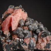Rhodochrosite on Galena and Acanthite with Fluorite
