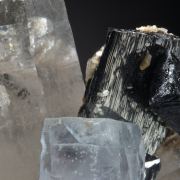 Fluorite, Ferberite on Quartz with Muscovite and Arsenopyrite