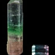 Tourmaline var. Achroite (rough and cut set)
