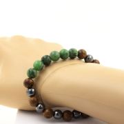Epidote from Australia + Hematite + wood 8 mm beads Bracelet.
