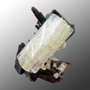 Beryl var. goshenite, tourmaline, fluorite