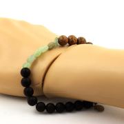 Green Kyanite from Brazil + Matte Black Onyx + wood Bracelet 8 mm Beads.