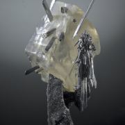Stibnite in and on Calcite