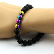 Lava + Multicolor Hematite Bracelet 8 mm Beads.