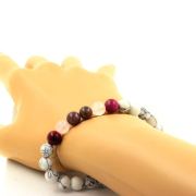 Ruby from Mogok, Burma, Myanmar + Fuschia Tiger's Eye + Rose Quartz + Howlite Bracelet 8 mm Beads.