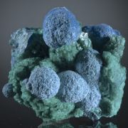 Shattuckite balls on Dioptase