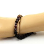 Garnet from Mozambique + Matte Black Onyx + wood Bracelet 8 mm Beads.