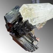 Beryl var. goshenite, tourmaline, fluorite