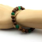 Green agate + wood Bracelet 8 mm Beads.