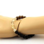 Golden Rutilated Quartz from Brazil + Matte Black Onyx + wood Bracelet 8 mm Beads.