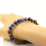 Lapis Lazuli from Pakistan + Hematite + wood 8 mm beads Bracelet.
