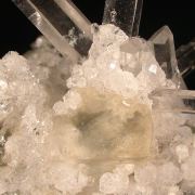 Analcime with Calcite and Prehnite on Quartz